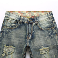 Jean Denim slim Vintage pour hommes, pantalon bon marché, Vintage, couleur délavée, à trous droits