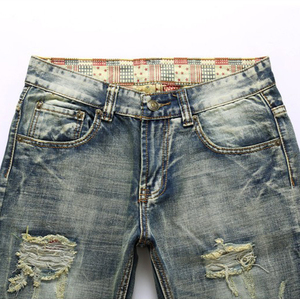 Jean Denim slim Vintage pour hommes, pantalon bon marché, Vintage, couleur délavée, à trous droits - Product Image 3