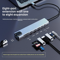 Hub USB 3.0 8-en-1 pour Ordinateur Portable, Adaptateur PC avec Ports de Charge PD, Station d'Accueil RJ45 100 Mbps, Compatible HD, Lecteur de Cartes TF/SD, Répartiteur Type-C – En Stock