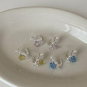 Minimalist Stainless Steel Non Tarnish Free Rhinestone Jewelry Cubic Zirconia Zircon Birthstone <b>Stud</b> <b>Earrings</b> for Women - Product Image 5