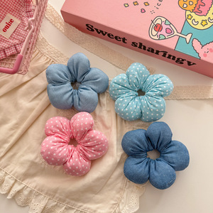 Nouveau à pois Denim fleur côlon printemps/été Style bébé <span class=keywords><strong>tête</strong></span> corde tissu <span class=keywords><strong>tout</strong></span> filles cheveux accessoires - Product Image 2