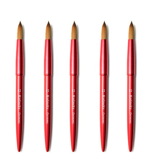 Pinceau à ongles en acrylique 100% Kolinsky avec manche en métal rouge, pinceau rond pour poudre acrylique, nail art, marque privée - Product Image 4