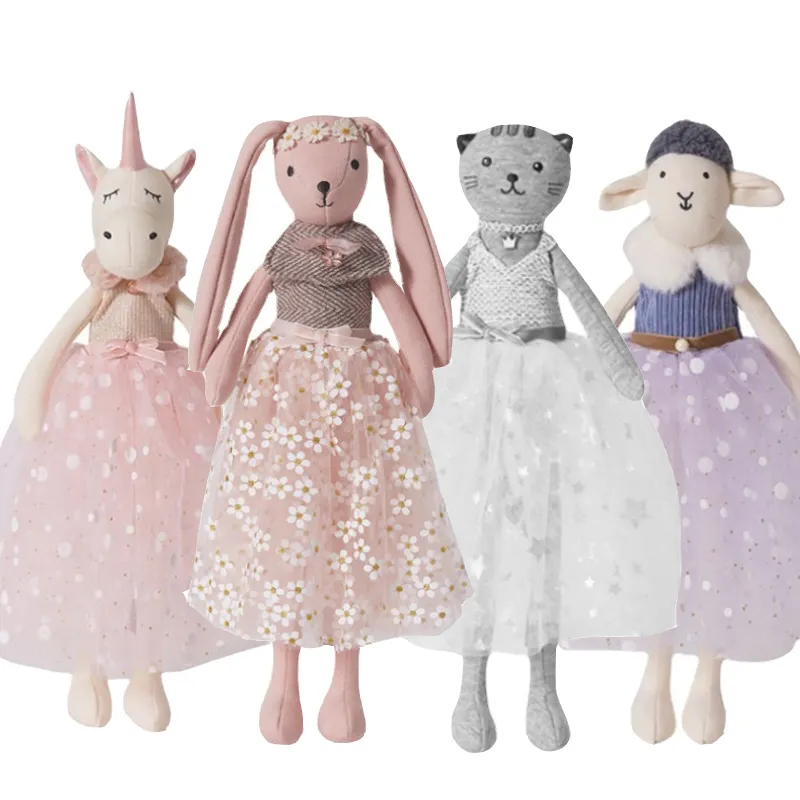 Fashion Custom Handmade Fairy Rabbit Unicorn Elephant Cat Ballerina Rag Doll Princess Girl With Tutu Dress Cloth Toy