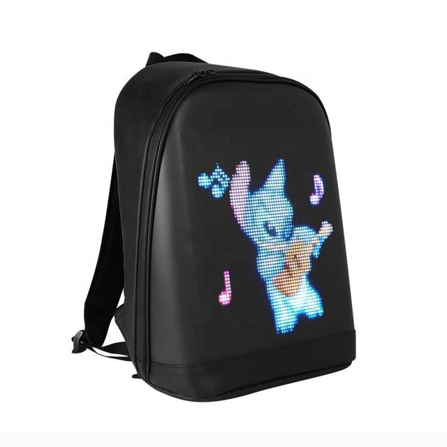 Custom Programmable LED Screen Backpack for Motorcycle Advertising WIFI Connected Featuring Solar Panel & Polyester Lining