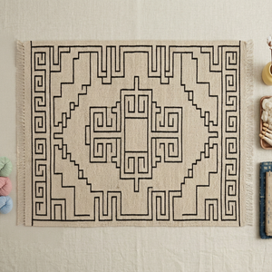 Tapis artisanal Kilim géométrique en laine et acrylique, écologique, tufté à la main, rectangulaire, pour salon, à poils moyens, avec envers en latex - Product Image 1