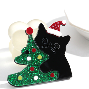 New Cute Cartoon Katze Tier Brosche Kleidung Zubehör Glitter Weihnachts baum Dizzy Black Cat Acryl Weihnachts brosche Corsage - Product Image 2
