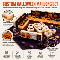 Tuiles de Mahjong d'Halloween de luxe modernes, américaines, 160 pièces, en acrylique |   Thème lumineux orange et noir effrayant |   Divertissement saisonnier pour les fêtes