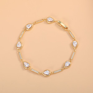Bracelet en alliage de cuivre et zircon pour femmes, à porter au quotidien, avec serti en forme de goutte d'eau, bijoux à la mode - Product Image 4