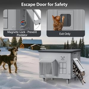 בית כלבים מחומם מפלסטיק אקולוגי בלתי שביר, עמיד למים ועמיד בפני מזג אוויר, חיצוני, עם כפתור, מבודד לחורף, לגזעים קטנים - Product Image 4