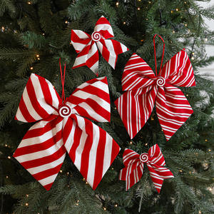Witte Rode Strepen Kerstboom Strikken Xmas Candy Cane Stijl Kerststrikken Voor Voordeur Kast Trap Hek Slinger - Product Image 1