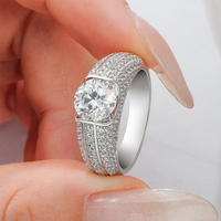 Starsgem Bague pour homme en argent sterling 925 8mm 2ct 1carat Bague en diamant moissanite Argent sterling 925