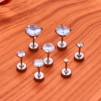 1 Paire de Clous d'Oreille Piercing Body en Acier Inoxydable Chirurgical 316L, 20G, Pierre de Verre Blanche, Dos Plat, Filetage Externe, Bijoux