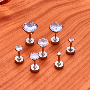 1 cặp 316L phẫu thuật Thép không gỉ 20g trắng Zirconia phẳng trở lại tai đinh tán cơ thể xuyên bên ngoài chủ đề Bông tai đồ trang sức - Product Image 4