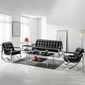 Conjunto de Sofás de Oficina Ekintop de 3 Plazas, Cuero Negro, Estructura Metálica, Muebles para Recepción, Salón, Hotel, Restaurante, Hospital - Product Image 2