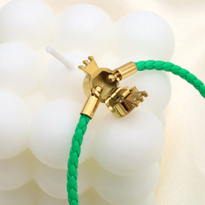 Fashion Woven <b>Leather</b> <b>Bracelet</b> Crown Snap Clasp Zircon Inlay Women's Gift Jewelry - Product Image 4