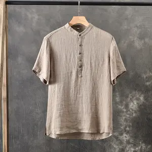 High Quality Men's Linen Loose Casual Solid Colors Short Sleeve Shirt Suit Linen Summer Shirts