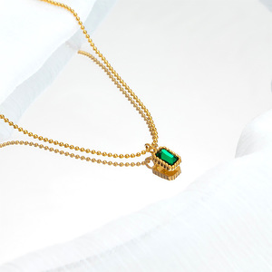 Collana in Acciaio <span class=keywords><strong>Inox</strong></span> pietra verde con 18K PVD placcato oro rettangolo ciondolo <span class=keywords><strong>Design</strong></span> femminile Gioielli Gioielli Acciaio <span class=keywords><strong>Inox</strong></span> - Product Image 2