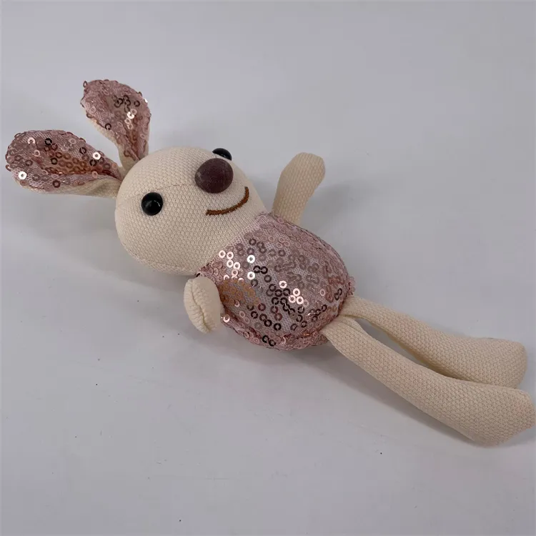 Les plus récents paillettes beiges lapin mignon jouets en peluche pour la décoration de vêtements