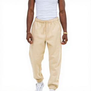 Pantalon de survêtement pour homme, beige, 100% coton, taille élastique, coupe décontractée, poches latérales, tricoté, poids moyen, respirant, automne - Product Image 5