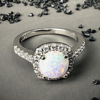 Bague en argent sterling véritable 925 plaqué rhodium Exquisite Natural White Opal Gemstone Romantic Wedding Anniversary Gift