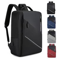 Sac à dos unisexe pour ordinateur portable avec chargement USB, fermeture éclair étanche, motif géométrique, impression de logo personnalisable pour usage professionnel et scolaire