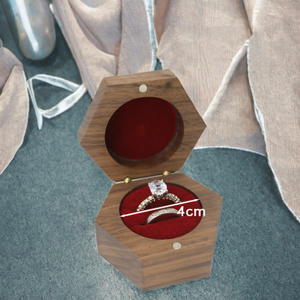 Hexagon Wooden Jewelry Box with Velvet Lining for <b>Rings</b> 4cm Diameter Elegant <b>Storage</b> Case - Product Image 3