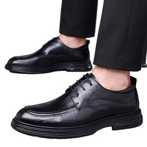 Men's Genuine Leather Oxfords <b>Round</b> Toe Lace-up Wedding Dress Shoes Spring <b>Cushioned</b> Rubber Sole Solid Color - Product Image 5