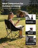 Fauteuil lune moderne surdimensionné à structure en acier, chaise de camping robuste, support 450 lb, pliable, rembourré, avec double porte-gobelets pour vin