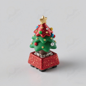 Bonitas teclas 3D en forma de árbol de Navidad, teclas de ambiente festivo personalizables, hechas de PBT y materiales de resina - Product Image 2