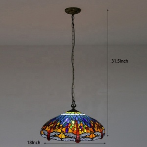 LongHuiJing Tiffany Style Stained Glass Dragonfly Pendant Lamp with LED <b>Lights</b>-Indoor Use 18" Wide - Product Image 3