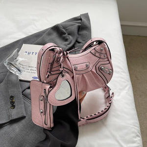 Bolso cruzado de cuero PU de Venta caliente Ins diseñador de moda marcas <span class=keywords><strong>famosas</strong></span> monederos y bolso retro remache locomotora bolsa - Product Image 3