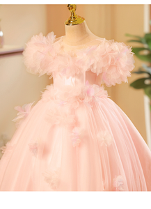 <span class=keywords><strong>Vestido</strong></span> de niña de las flores rosa con hombros descubiertos, de tul, estilo princesa con cola, para <span class=keywords><strong>Primera</strong></span> Comunión - Product Image 4