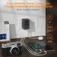 Adaptateur de voyage international tout-en-un 20W, prise universelle 10A avec ports USB et Type-C pour les États-Unis, le Royaume-Uni, l'UE et l'Australie