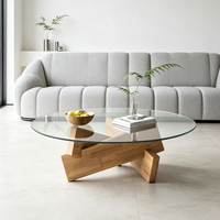 Table basse moderne minimaliste en verre trempé durable avec cadre en bois, meuble décoratif mobile de luxe pour salon, gain de place