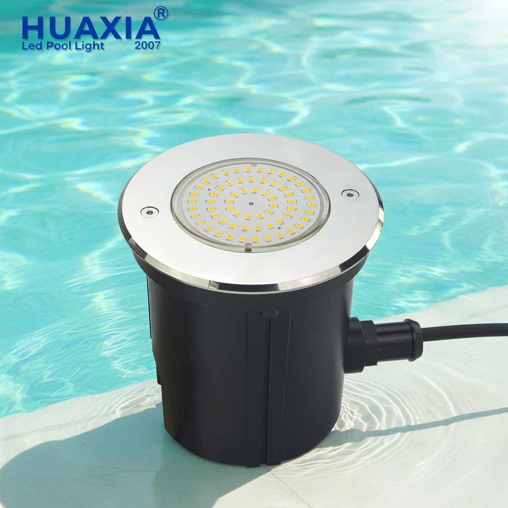 HUAXIA Recessed LED Pool Light 12V 316SS SMD Chip IP68 Waterproof Underwater Lamp with ABS Niche for Swimming Pool Pond