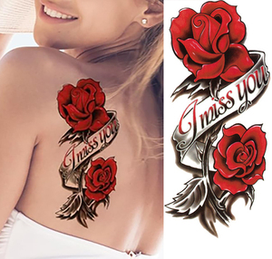 2025 venta al por mayor Sexy flor Rosa hombro espalda <span class=keywords><strong>brazo</strong></span> pierna hermoso tatuaje impermeable <span class=keywords><strong>para</strong></span> mujeres Flor Mariposa <span class=keywords><strong>tatuajes</strong></span> pegatina - Product Image 1