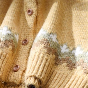 Women's Round Neck <b>Cardigan</b> <b>Sweater</b> Loose Fit Jacquard Knit Vintage Style Autumn Wear Anti Pilling Wool Top - Product Image 3