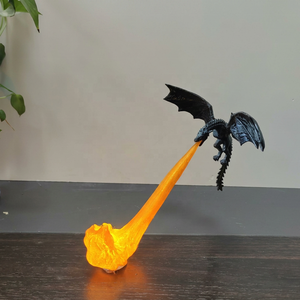 Décoration de bibliothèque en forme de dragon imprimé en 3D avec flamme, sculpture de dragon cracheur de feu lumineuse avec lumière LED, décoration de étagère fantastique pour la maison - Product Image 2