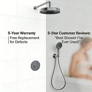 Ensemble de douche complet de luxe carré en laiton avec pommeau de douche effet pluie encastré, tuyau en PVC céramique poli et douchette à main pour appartement - Product Image 5