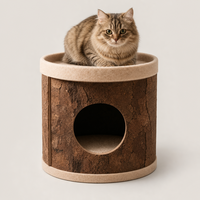 Cama cilíndrica para gatos con textura de corteza de roble natural y parte superior de fieltro, nido acogedor para gatos de interior, diámetro [insertar diámetro]. 420 x 410 mm