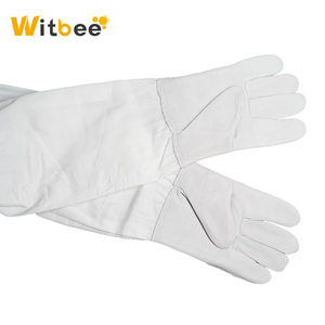 White Goatskin Leather Beekeeper's Glove with Long Canvas Sleeve & Elastic <b>Cuff</b> Beekeeping Gloves - Product Image 3