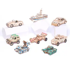 3D Milieuvriendelijke Dinosaurus Auto Cartoon Kids Game Diy Montage Educatief Speelgoed 3D Houten Puzzel Voor Kinderen