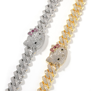 13mm <strong>Hello</strong> <strong>Kitty</strong> Cuban Link Necklace Fashionable Gold Plated Brass With 5A CZ Zircon For Anniversary Celebrations For Women Men