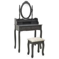 Table de toilette moderne en bois blanc avec miroir, table de maquillage et tabouret, coiffeuse noire avec miroir sur pied