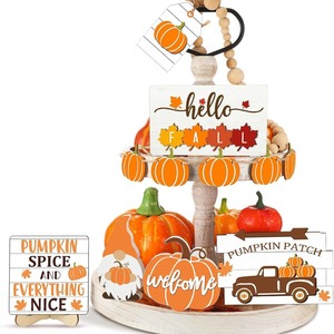 11 pezzi moderni oggetti artigianali in legno vassoio a strati pezzi decorativi-UV stampato zucche del ringraziamento gnomi legno appeso forniture per le vacanze - Product Image 4