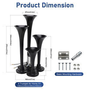 แตรรถไฟเสียงดังพิเศษ 12V 24V 150DB แตรลมสี่ท่อสำหรับรถบรรทุกและรถตู้ - Product Image 3