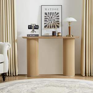 Combohome <span class=keywords><strong>table</strong></span> <span class=keywords><strong>console</strong></span> cannelée, <span class=keywords><strong>table</strong></span> d'entrée ovale incurvée de ferme avec rangement et pieds en bois cannelés - Product Image 6