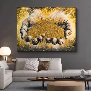 Decorazione per la casa moderna effetto 3D mani operose pittura a olio su tela su misura con pietra epossidica oro cristallo porcellana - Product Image 2