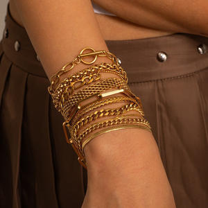 Negozio di fabbrica bracciale in oro 18k in acciaio inox, vero e proprio Chunky, maglia cubana, con catena, bracciale da donna - Product Image 1