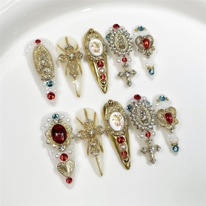 Ongles à presser de luxe vintage gothiques longs en acrylique avec croix <span class=keywords><strong>Vierge</strong></span> Marie, faits à la main, de haute qualité, vente en gros - Product Image 1